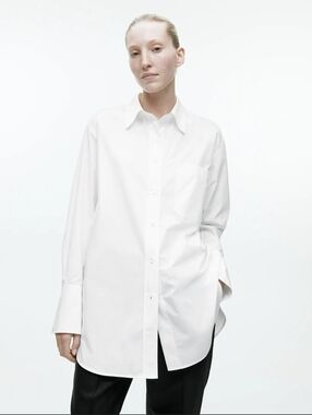 Arket Oversized White Poplin Long Length Button Down Shirt Size 36